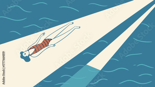 A woman in a swimsuit is swimming in the sea, enjoying the summer sun and the refreshing water, creating a serene and peaceful scene