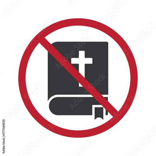 Принти на полотні Isolated prohibition sign of a bible with a cross, symbolizing restriction of religious activity, no worship, or faith expression