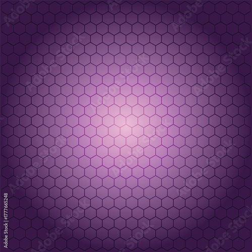 Vibrant purple hexagon pattern with a soft gradient light effect creating a modern technological backdrop for digital design