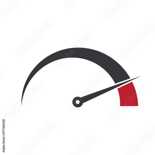 Isolated speedometer icon with needle pointing to the right, symbolizing high speed, overlimit driving, and vehicle safety warning.