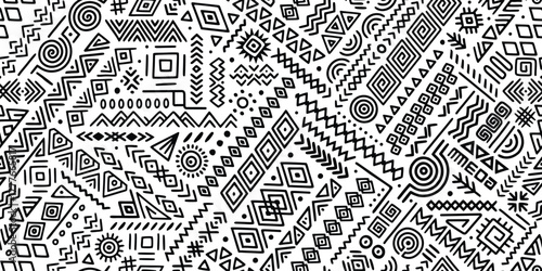 Seamless ethnic pattern, hand-drawn ethnic geometric elements, tribal pattern, African or Indian, vector design
