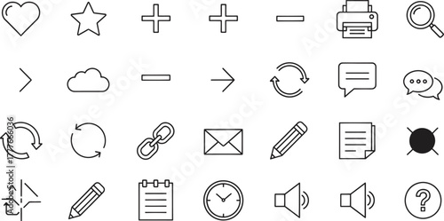 Collection of web icons and interface design elements in line style