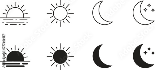 Day and Night Icons Sun Moon Stars Vector Illustration Set