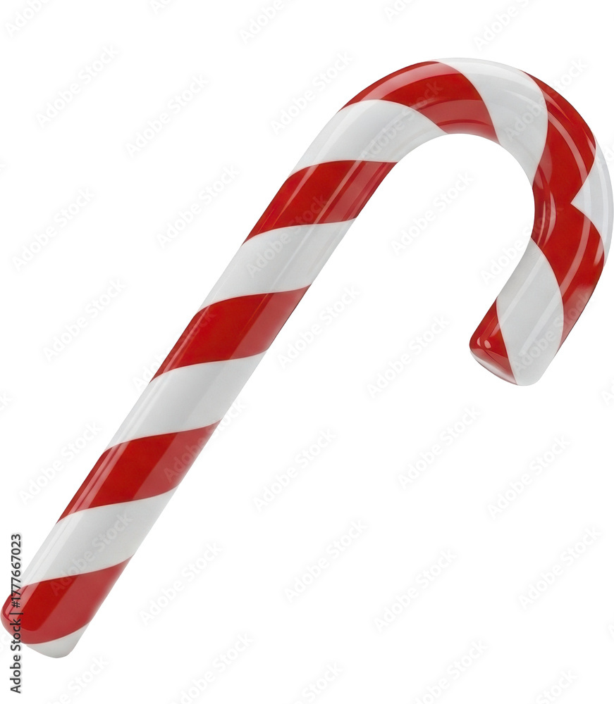 Fototapeta premium Sweet Christmas candy cane with red and white stripes, a festive holiday treat on a transparent background, PNG image