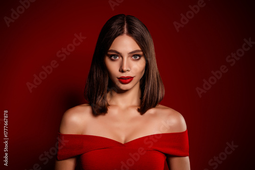 Wallpaper Mural Glamorous young woman in red off the shoulder dress with festive makeup for luxury brand and fashion beauty shoot Torontodigital.ca