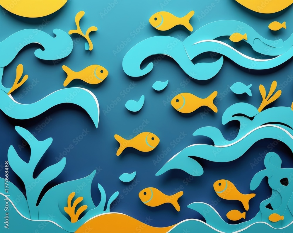 Obraz premium Underwater Fish Pattern Illustration 