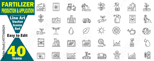 Line Icons Set of Fertilizer Production and Application: Editable Vector Art for Agriculture, Farming, Soil Science, and Sustainable Practices illustration. 