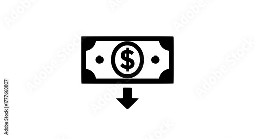 Falling dollar bill black white icon 
