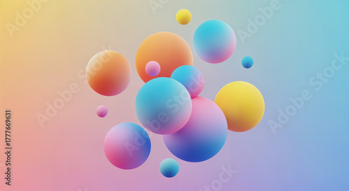 Colorful Gradient 3D Spheres on Pastel Background, generative ai