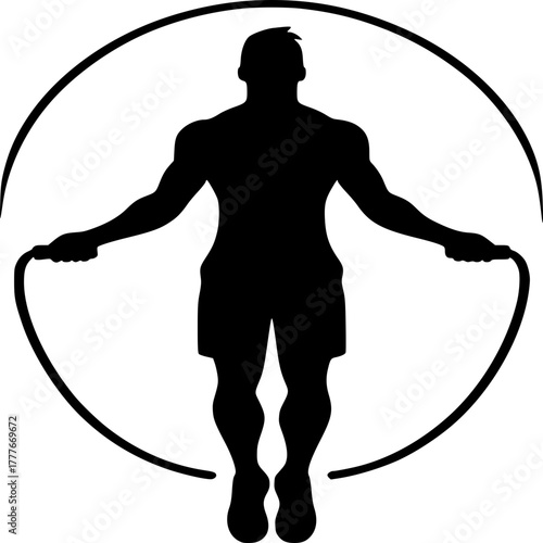 Jumping Rope Silhouette: An energetic silhouette of a person skipping rope, captured in mid-air within a dynamic circle. Symbolizing vitality, exercise, and the pursuit of a healthy life. 