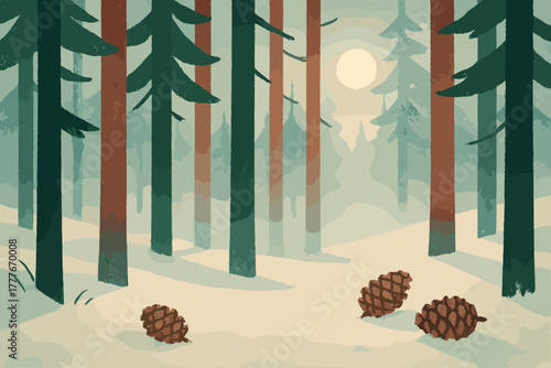 Vector clean winter numbers chinese no marks icon tools forest serenity flat