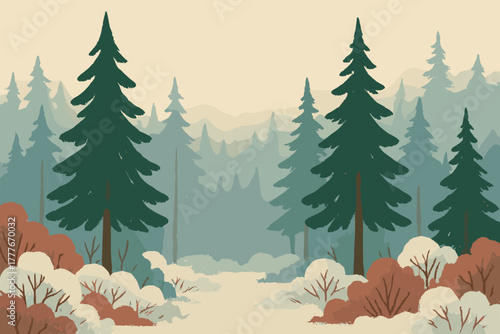 No speech illustration vector cyrillic flat winter typography misty warm letters forest
