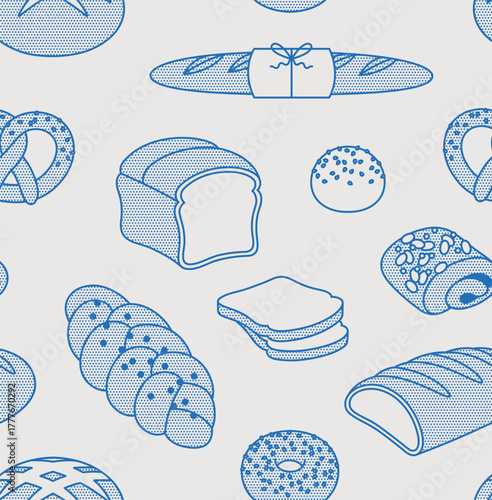 Seamless pattern of bread. Line art, minimalist style. Vector illustration. Bakery collection. 