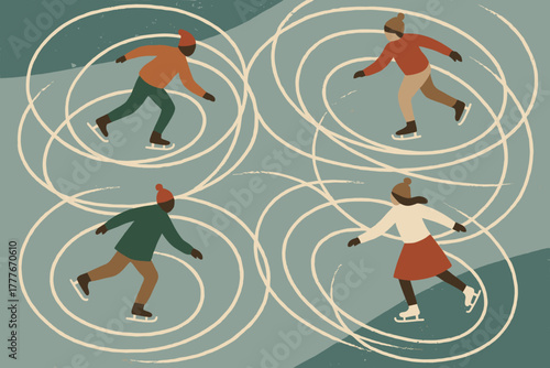 Vector full cohesive frozen skaters icon no characters lake sustainable cyrillic speech