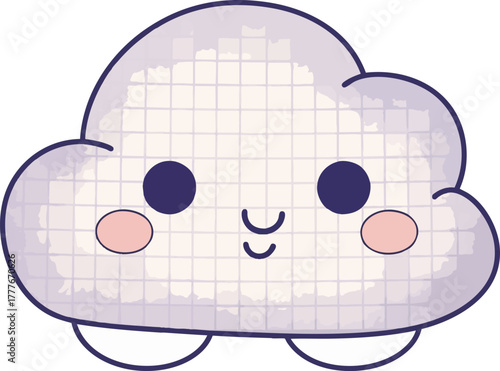 A cheerful kawaii cartoon cloud character illustration with rosy cheeks and a happy face