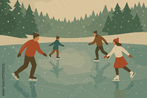 Characters no warm icon illustration frozen product vector pond bubbles punctuation skaters