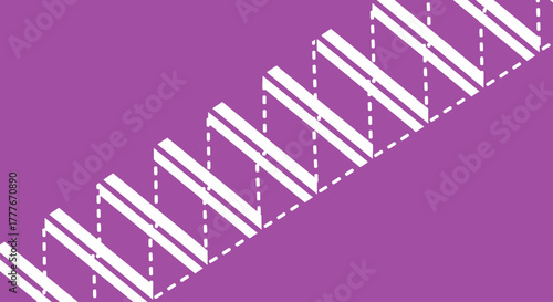 Abstract purple background with diagonal white bars and dashed lines