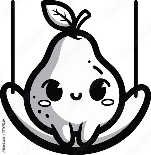 A cute cartoon pear is swinging happily