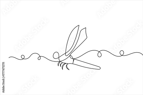 Dragonfly continuous one line drawing and minimalist style isolate outline vector illustration
