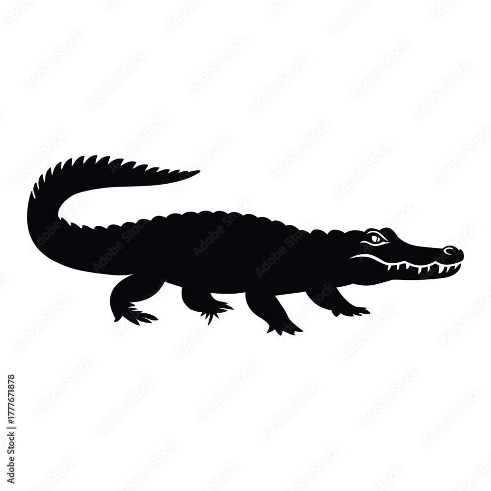 Fototapeta premium Alligator on land crawling Silhouette, Vector, Illustration