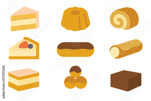 Cake and dessert illustrations showcasing a variety of sweet treats in a colorful and vibrant style