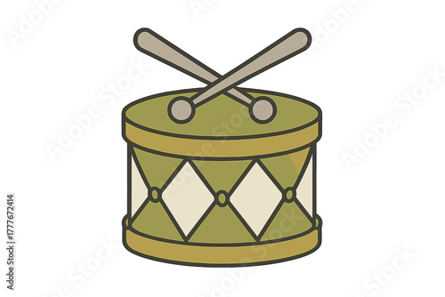 Colorful drum with crossed sticks and diamond pattern for festive celebrations and events