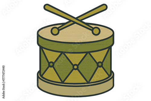 Colorful drum with drumsticks resting on top in a creative design setting
