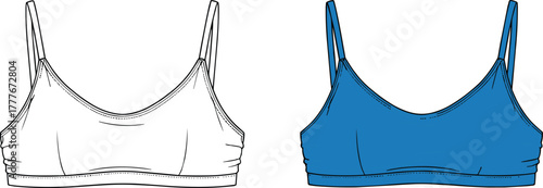 Technical Flat Sketch of a Simple Bralette or Crop Top, Vector Template for Lingerie and Swimwear Design Specification.