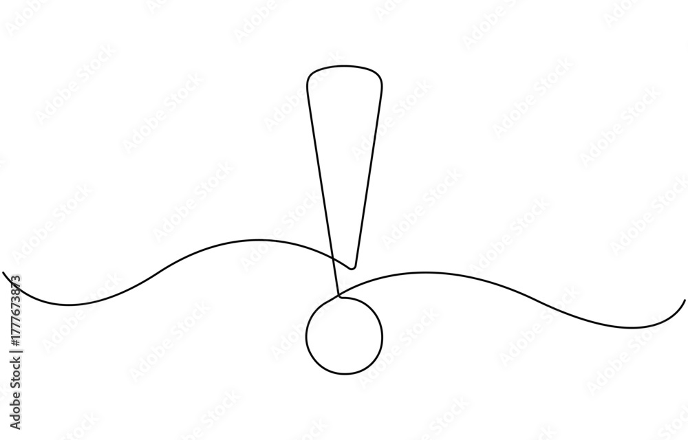 Obraz premium Single-line drawing of an exclamation mark.