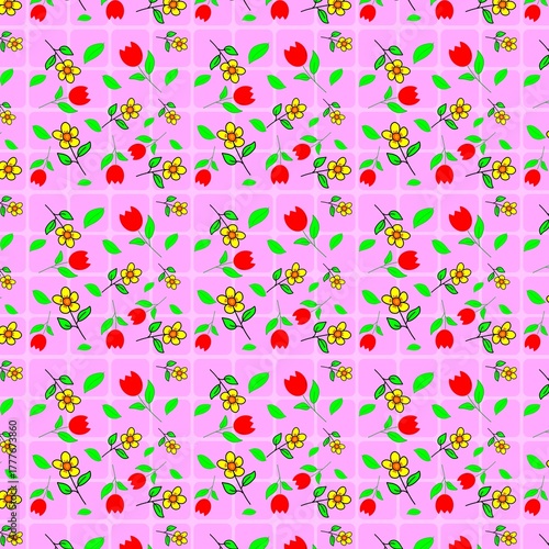 Pink background seamless floral pattern