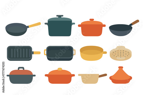 Collection of various kitchen cookware displayed on a simple background for cooking enthusiasts and culinary inspiration