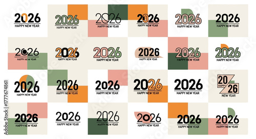 Elegant 2026 New Year Vector Designs with Modern Geometric Aesthetics