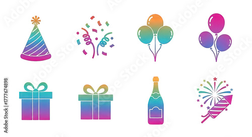 Party celebration icon set isolated on a transparent background