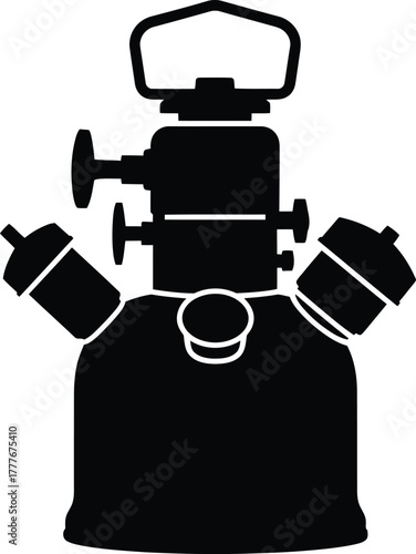 Vintage black and white kerosene pressure lamp illustration with intricate details vector design