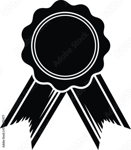 Vector illustration of a simple black badge or ribbon award for achievements excellence and recognition