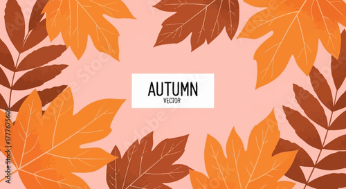 Autumn Vector Illustration with Colorful Fall Leaves on a Peach Background