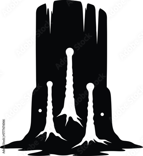 Monochrome depiction of chicken legs emerging from the earth in simple graphic style