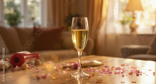 Celebrate life's golden moments with vibrant champagne at home, a scene of pure joy and celebration, perfect for lifestyle and festive occasions
