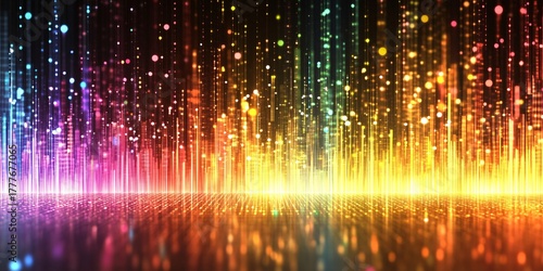 vibrant digital data stream with colorful light particles for technology and innovation concepts