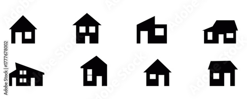 Minimal house and building silhouette vector collection featuring various residential property icons, modern architecture design, and clean geometric shapes for real estate branding and home projects