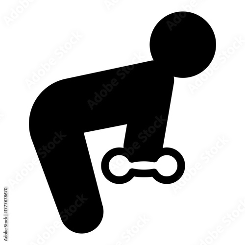 Man with dumbbell solid icon, body building concept. Vector graphics. Athlete man doing back exercise, sport training sign on white background, style icon mobile or web design.