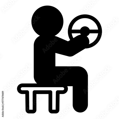 Man with barbell on chair solid icon, body building concept. Vector graphics. Athlete man with heavy bar, sport training sign on white background, style icon mobile or web design.