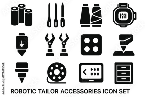 Tailor robot guides bobbin icon control needles storage icons vector cones spare