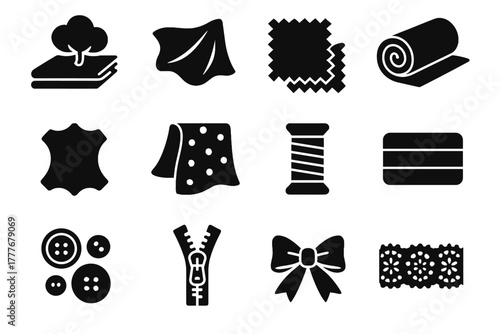 Silk spool collection icons vector lace fabric thread tailoring elastic icon button
