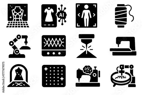 Tools arm robotic virtual fitting icon hem futuristic tailoring sensor vector ironing