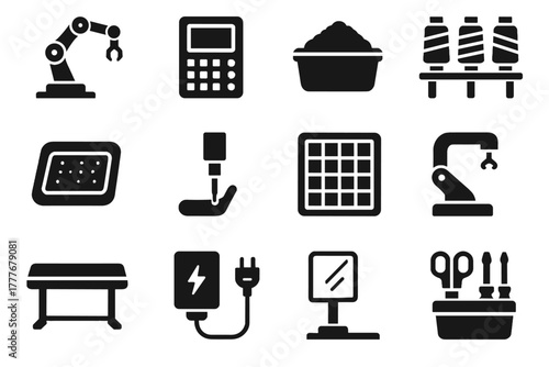 Vector material thread icon mat grid robotic safety holder panel base tailoring