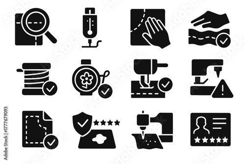 Icon hem rating panel embroidery error quality seam tester tailoring control vector