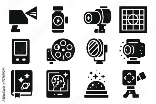 Vector tracker assistant wavefront telescope star wheel ar observation icon notebook