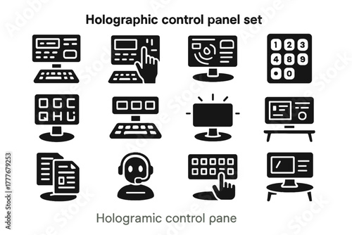 Panel vector function letters control holographic typing icon gesture workspace virtual keypad