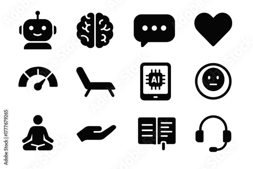 Health avatar hand mental chair heart speech ai symbol vector notes icon